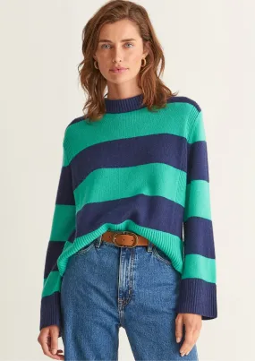 Cropped Cashmere Sweatshirt in Blue Stripe