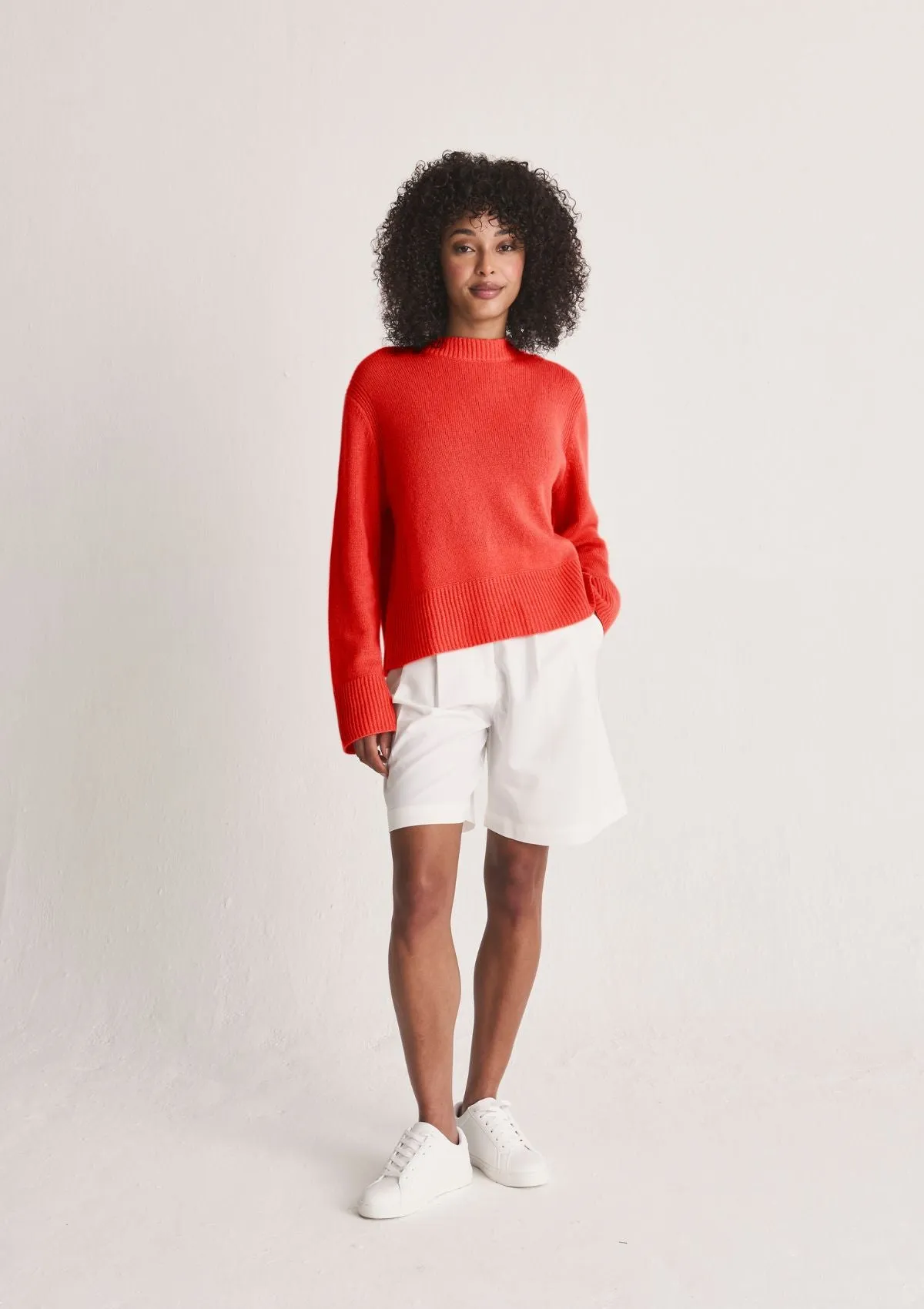 Cropped Cashmere Sweatshirt in Hot Coral