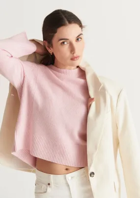 Cropped Cashmere Sweatshirt in Pixie Pink