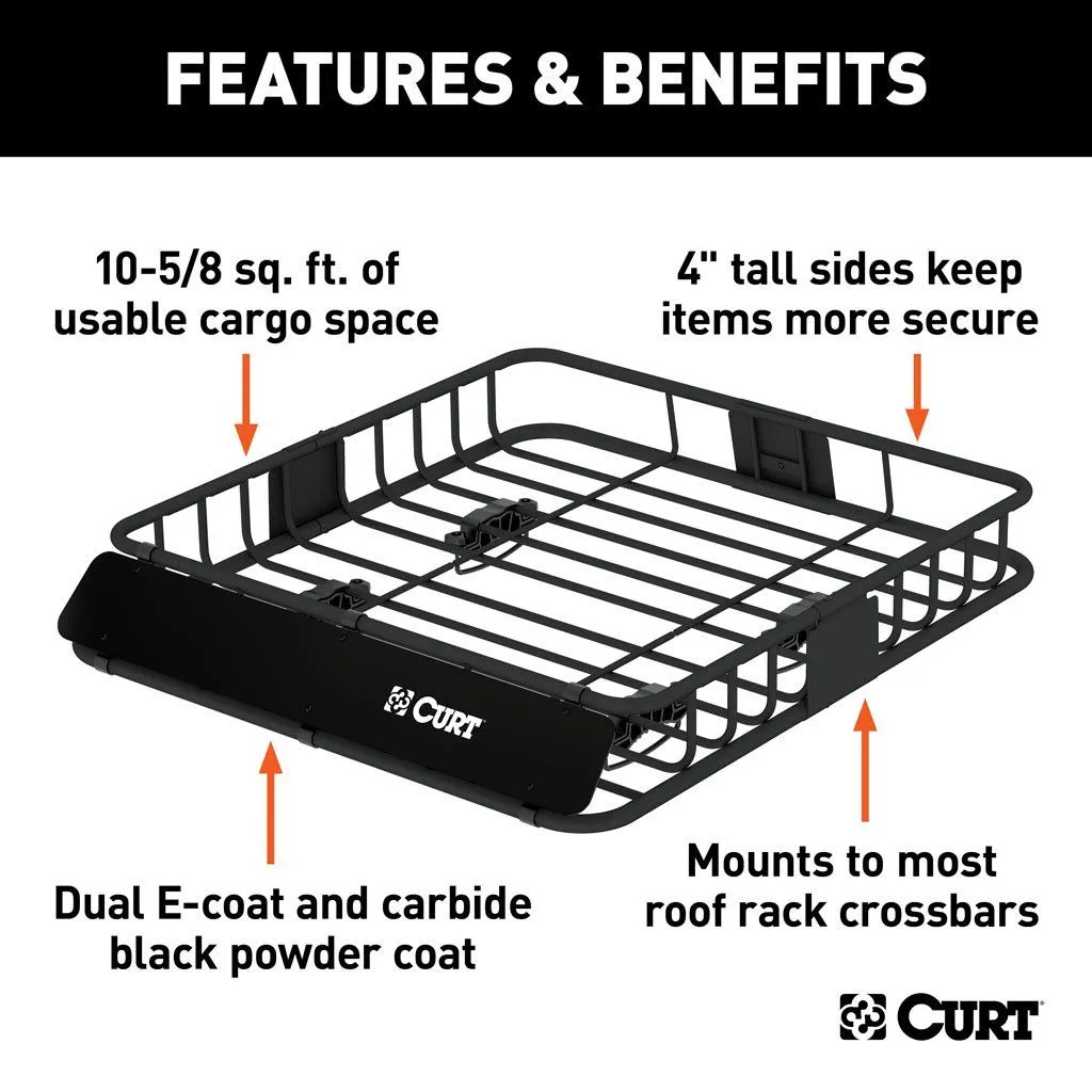 Curt 42" X 37" Black Steel Roof Rack Cargo Carrier | Universal (18115)