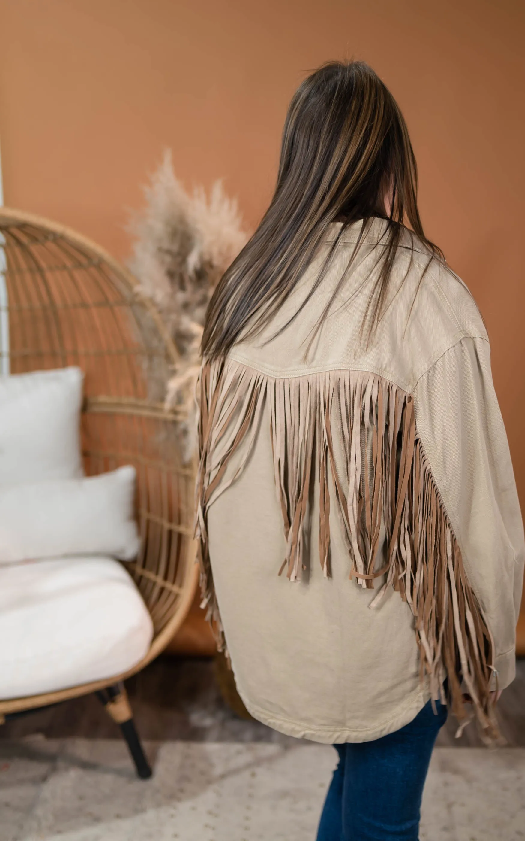 DENIM SUEDE FRINGE SHACKETT - Final Sale