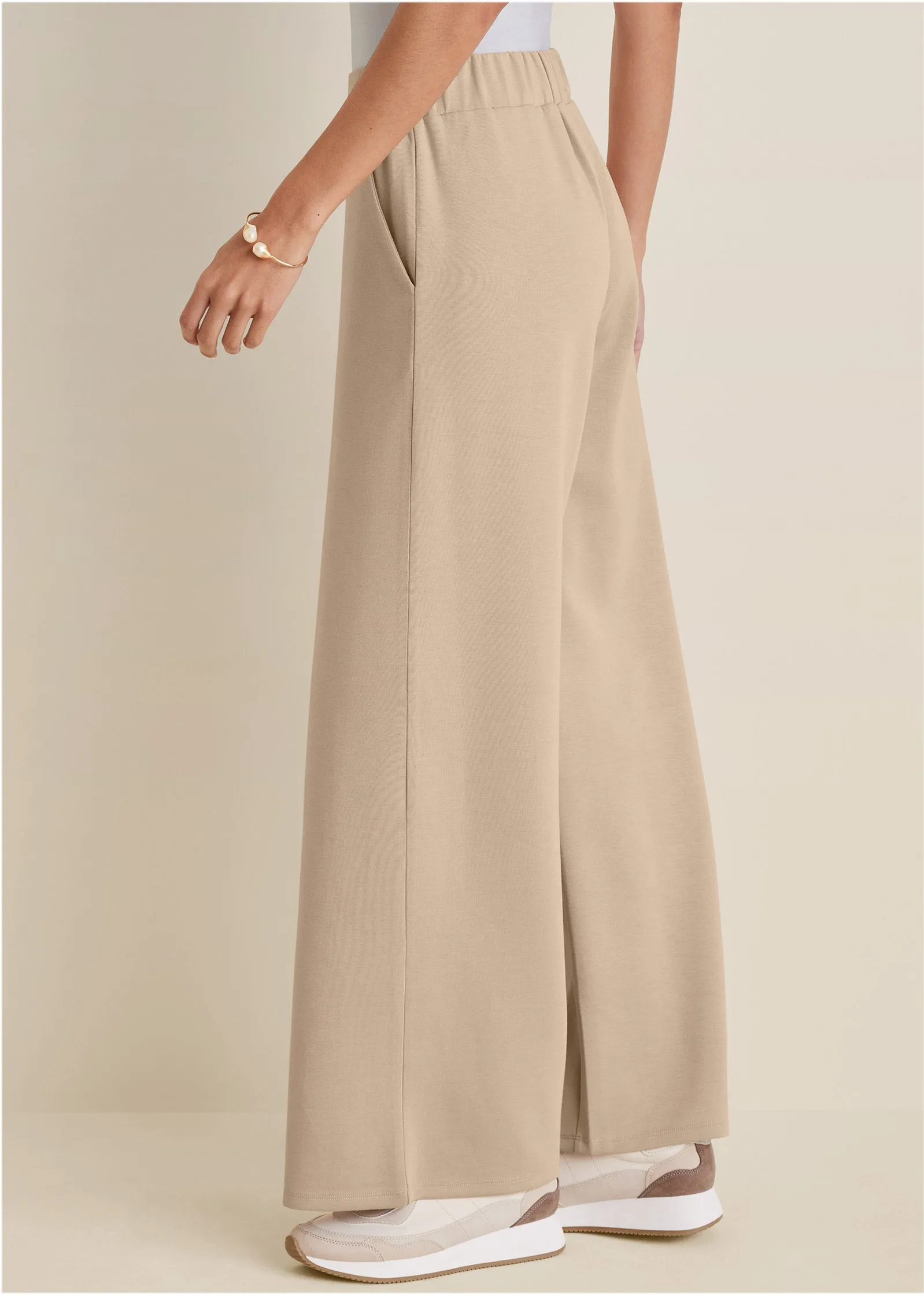 Double Knit Wide Leg Pants - Tan