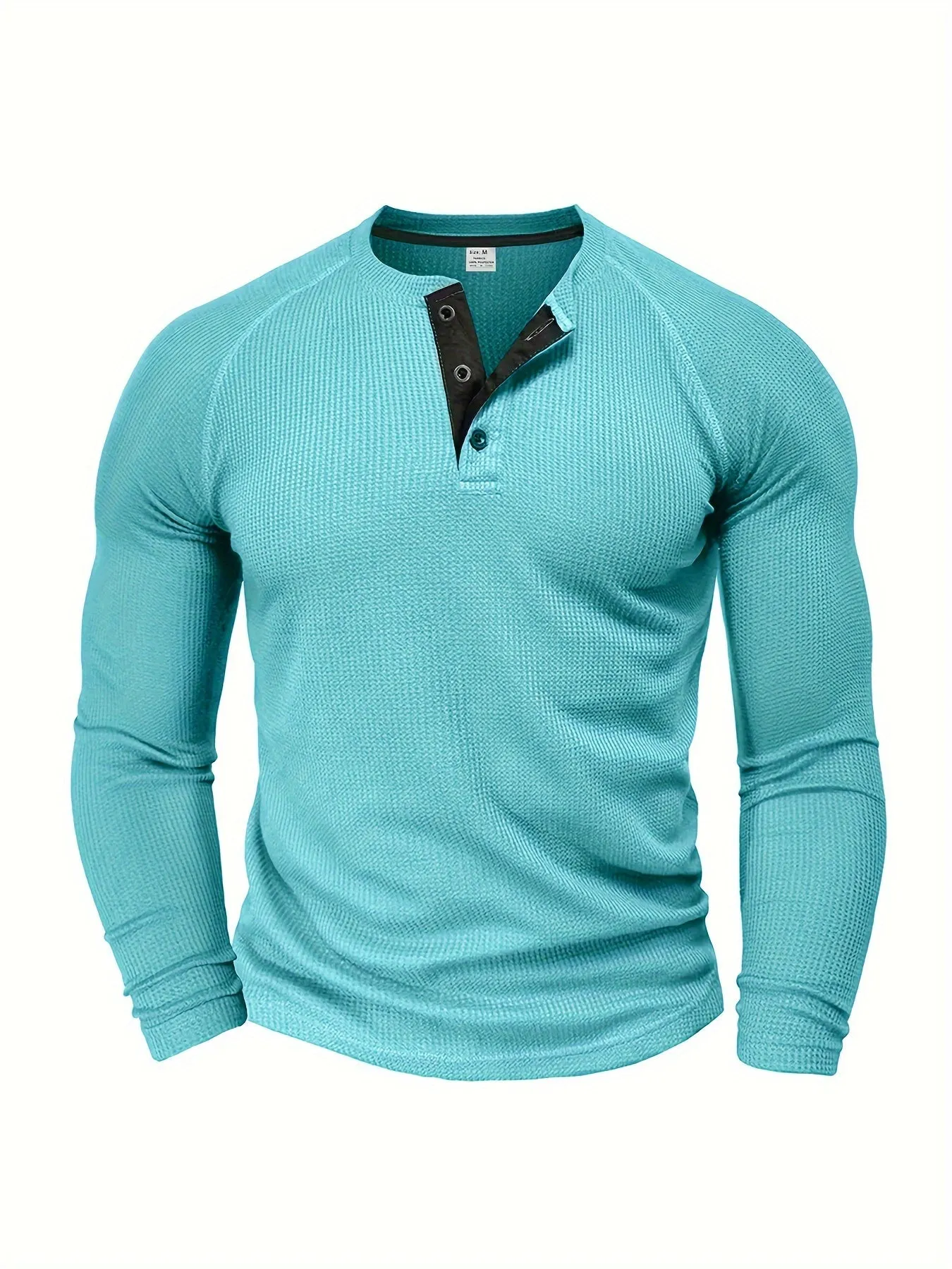 Fall Mens Outfits Men's Loose Solid Henley Shirt, Crew Neck Half Button Long Sleeve Shirt For Spring Fall Outdoor Activities