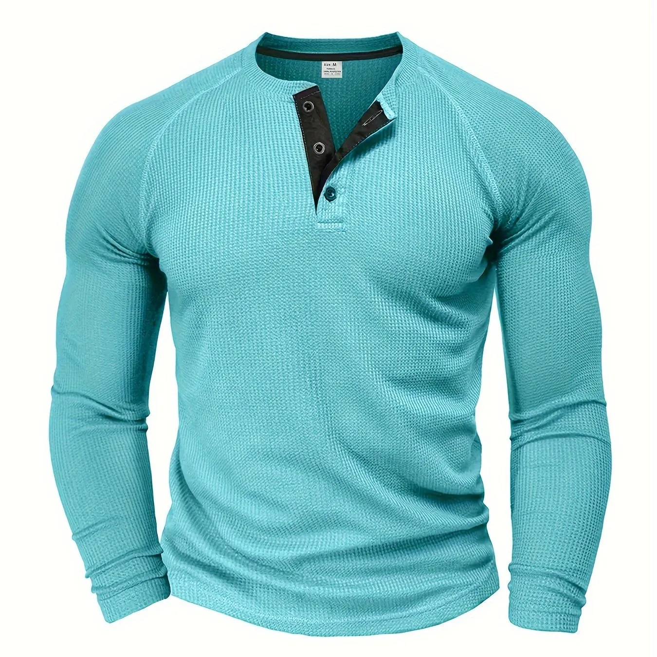 Fall Mens Outfits Men's Loose Solid Henley Shirt, Crew Neck Half Button Long Sleeve Shirt For Spring Fall Outdoor Activities