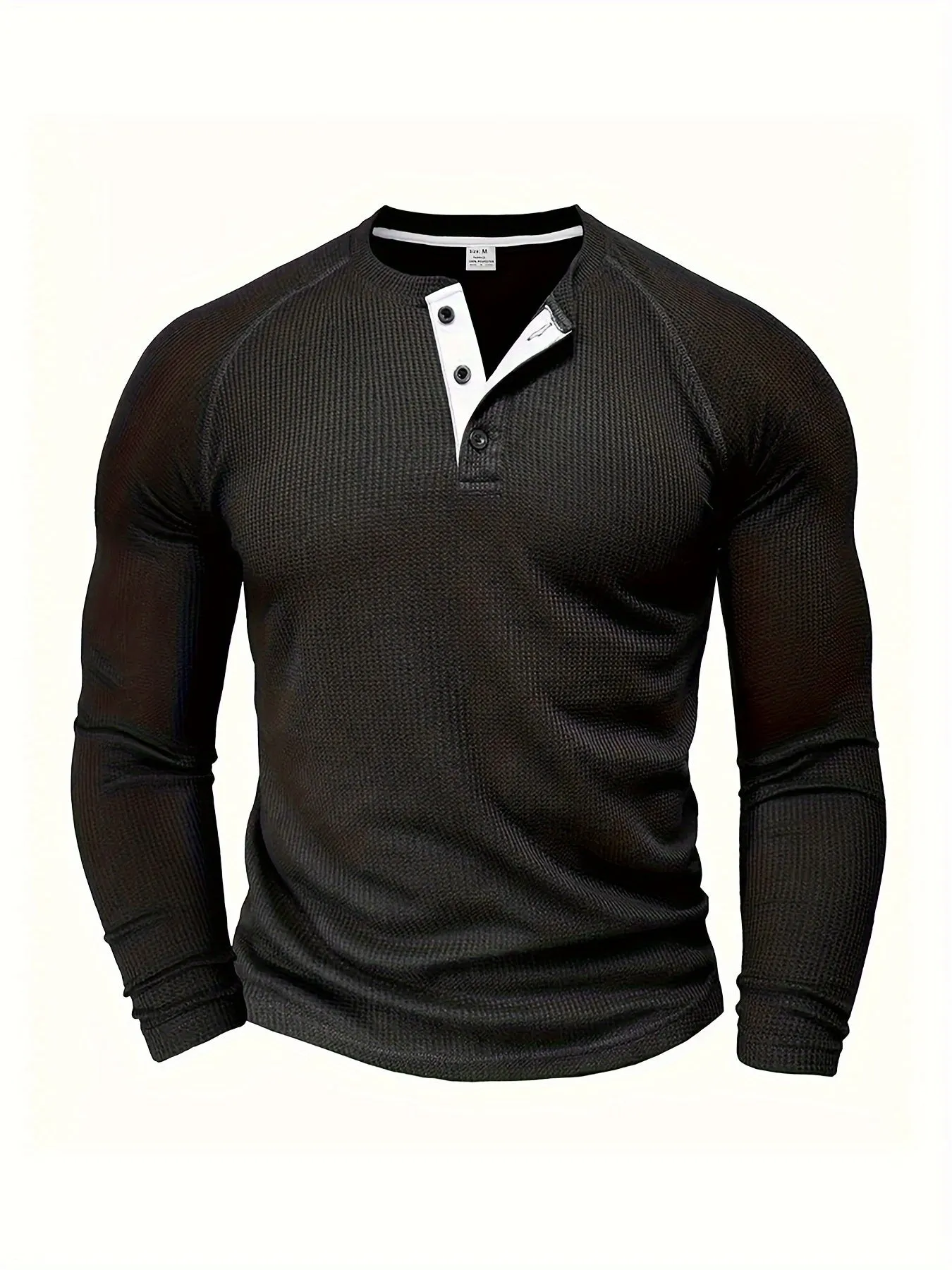 Fall Mens Outfits Men's Loose Solid Henley Shirt, Crew Neck Half Button Long Sleeve Shirt For Spring Fall Outdoor Activities