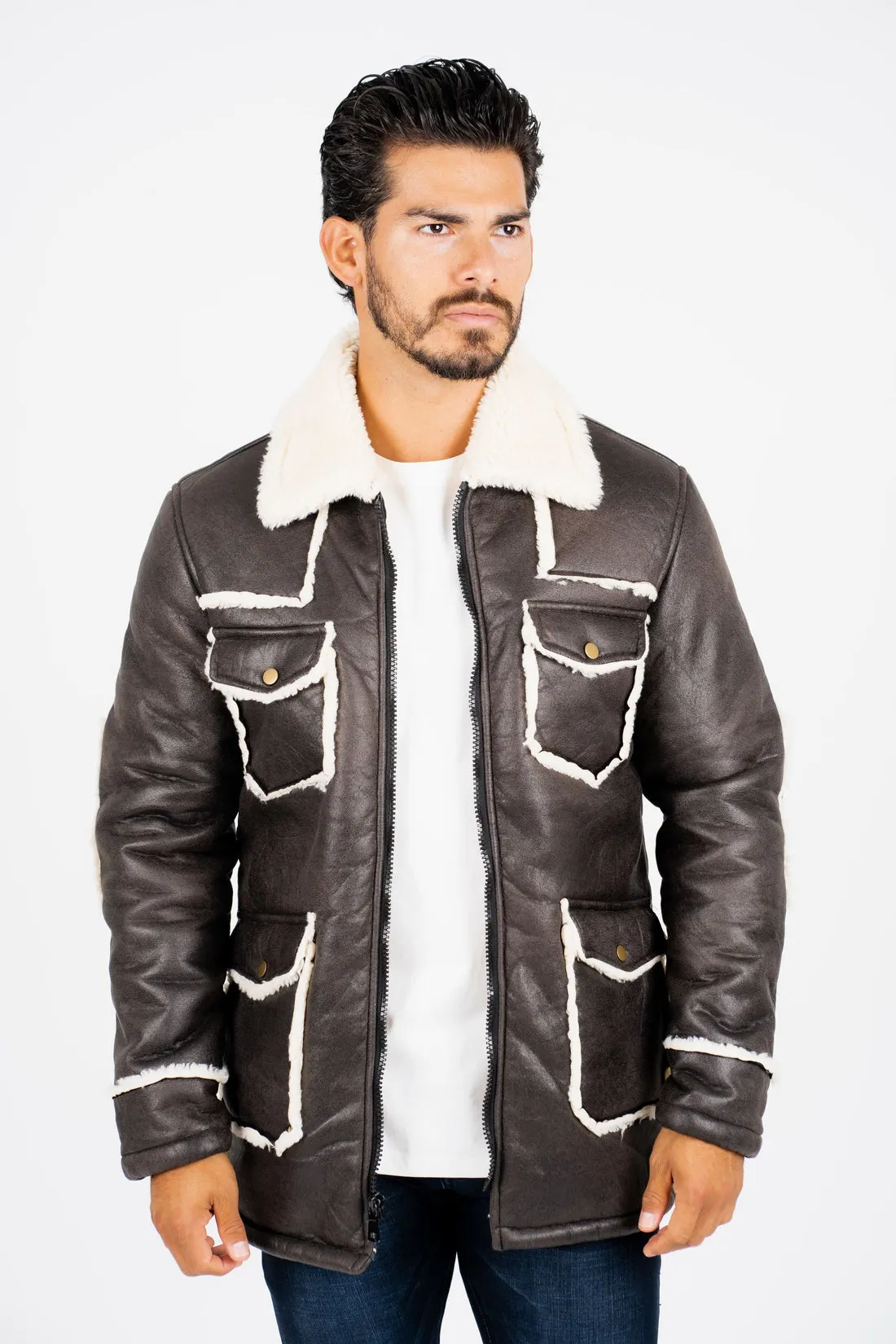 Faux Sherling Jacket Black Beige