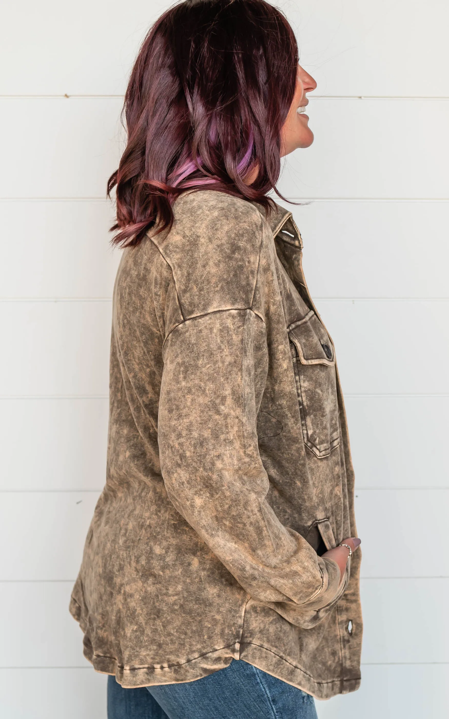 French Terry Acid Wash Shacket - Final Sale