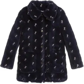 Girls Navy Fur Coat