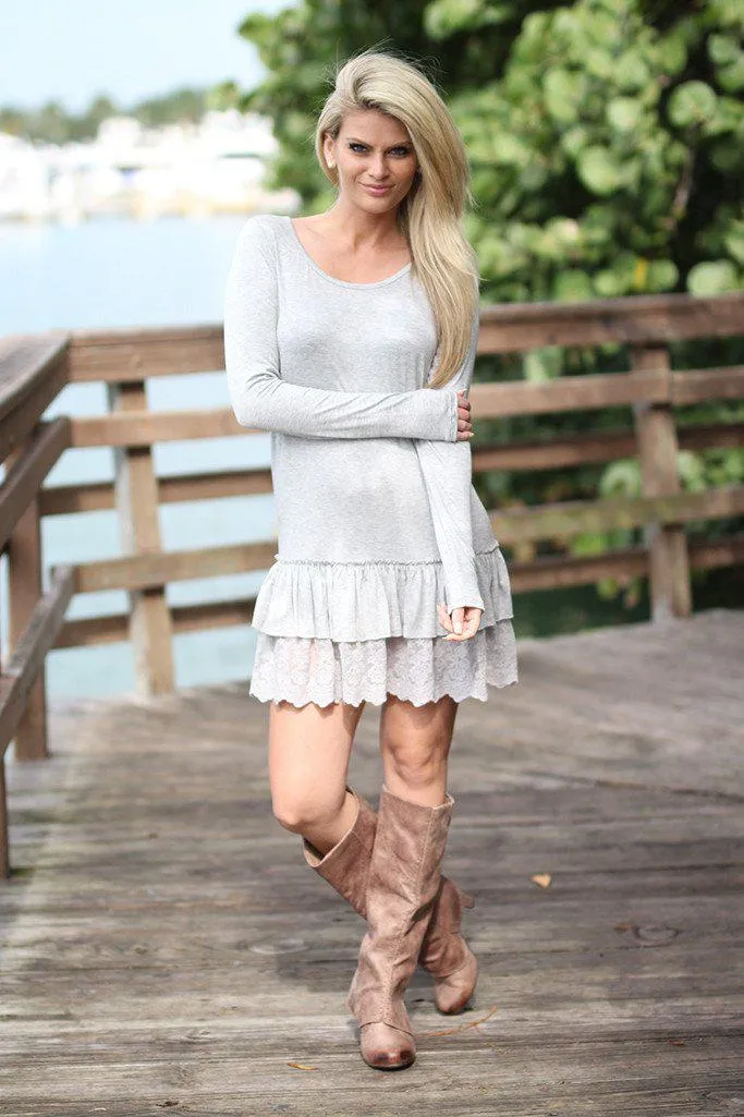 Gray Ruffled Tunic with Lace