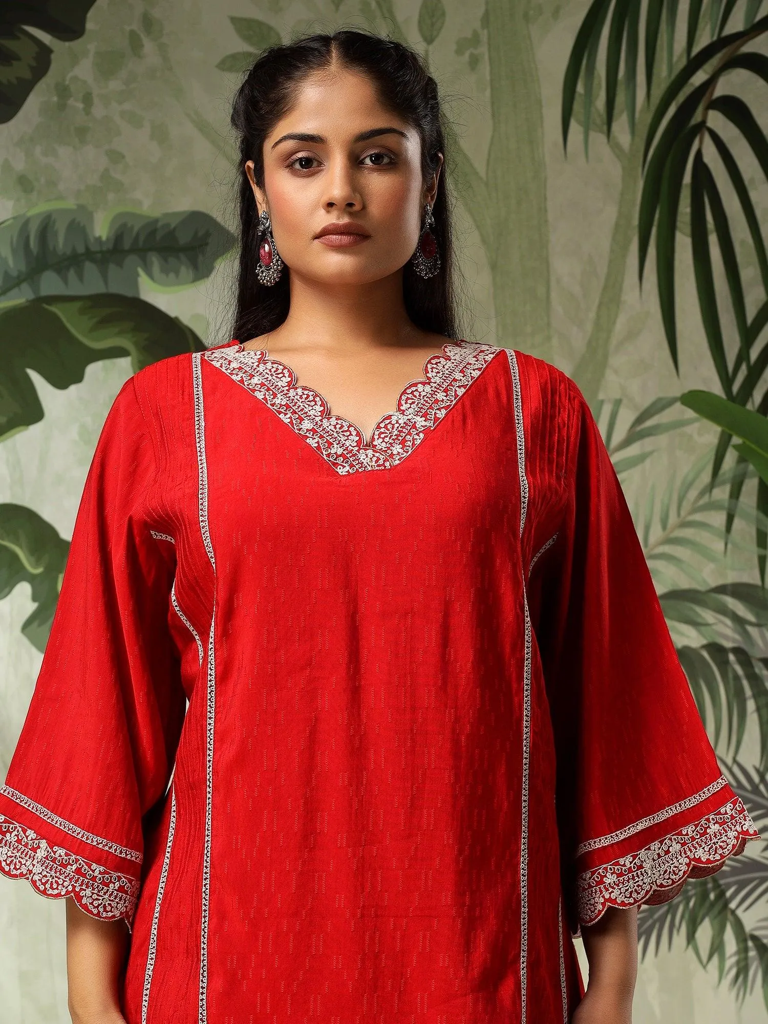 Heer Bright Red Co-ord Set (Plus Size)