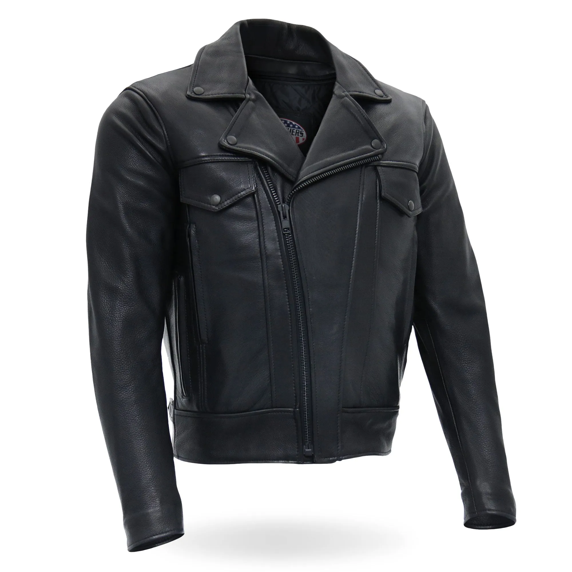 Hot Leathers JKM5008 Men's USA Made Black Premium Leather vented Motorcycle Biker Jacket