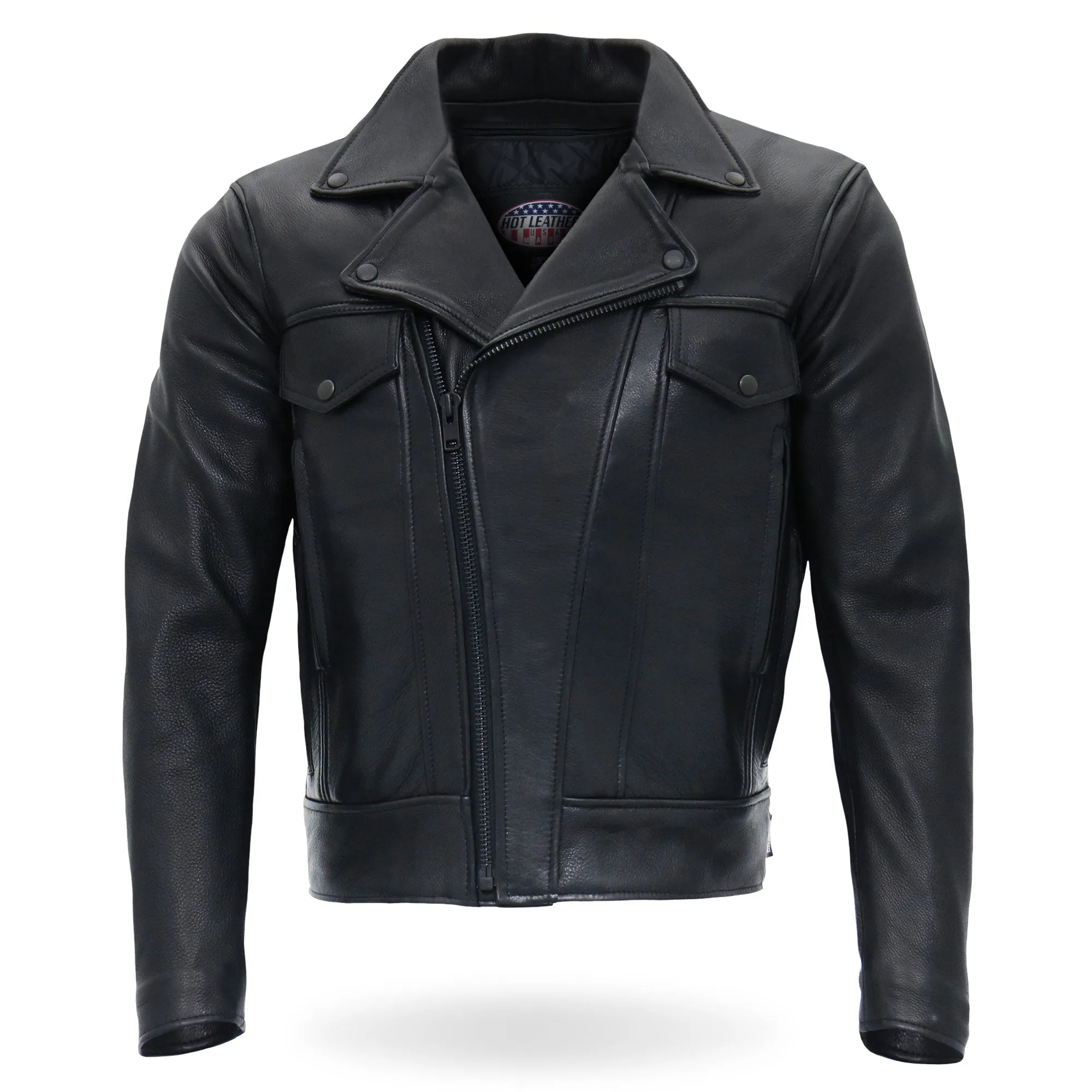 Hot Leathers JKM5008 Men's USA Made Black Premium Leather vented Motorcycle Biker Jacket