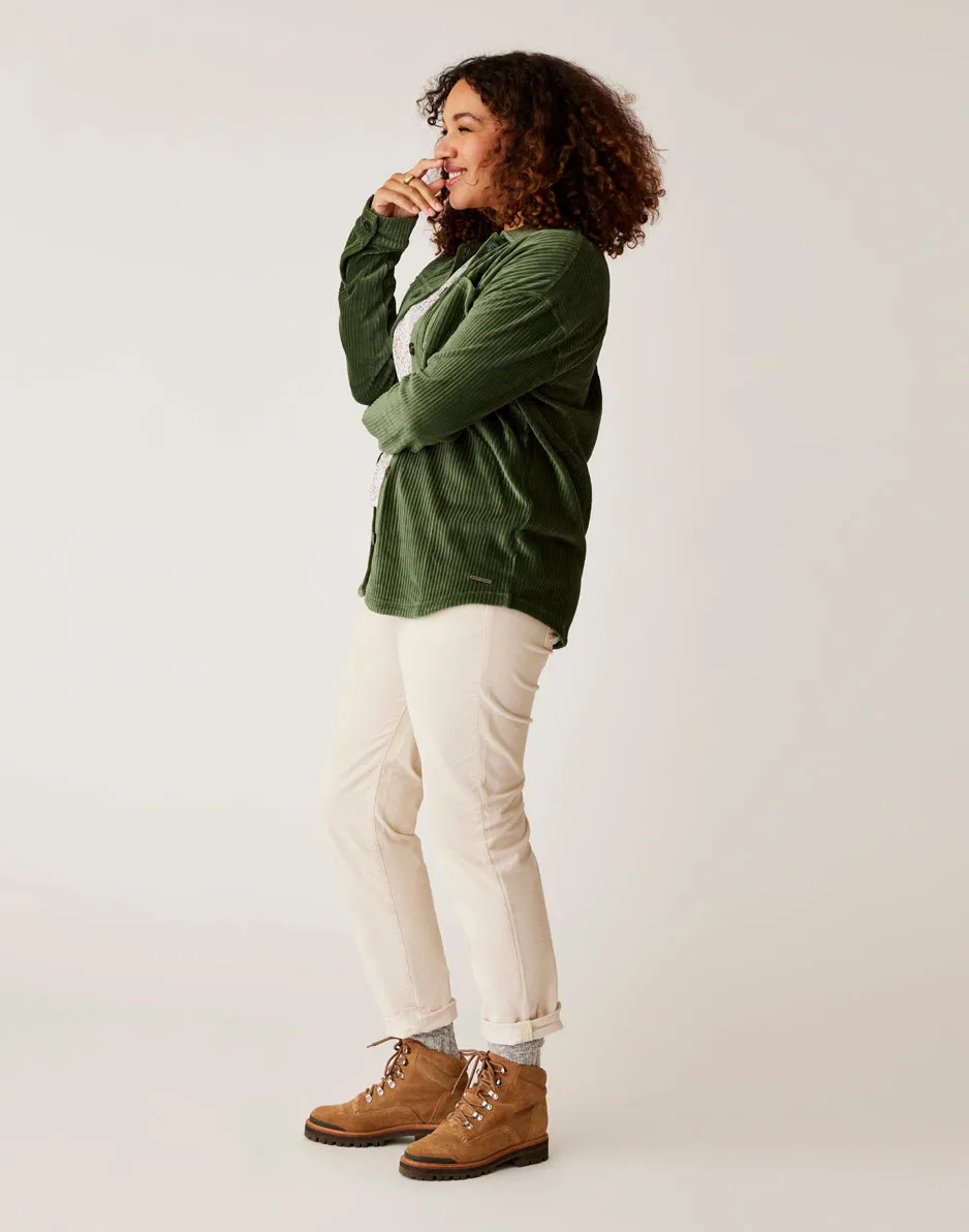 Hudson Stretch Cord Shacket: Cilantro