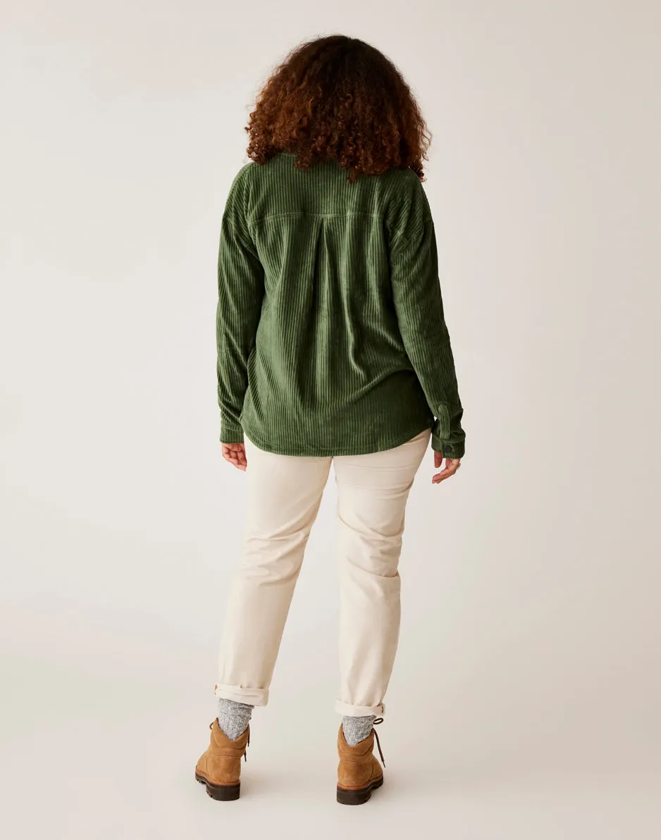 Hudson Stretch Cord Shacket: Cilantro