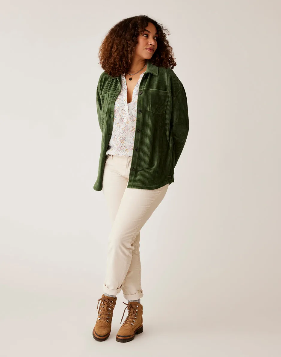 Hudson Stretch Cord Shacket: Cilantro