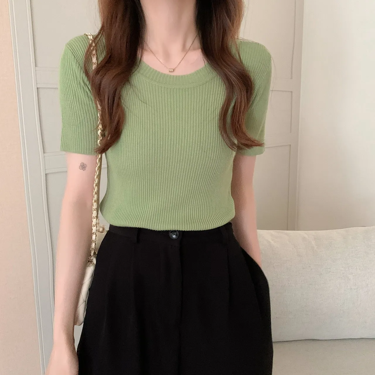 Ice Silk Knit Short Sleeve top