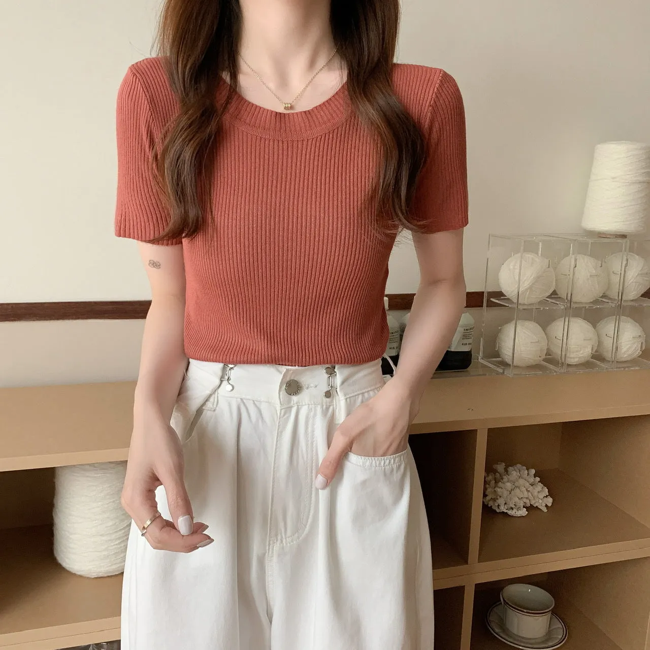 Ice Silk Knit Short Sleeve top