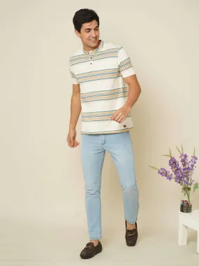 Ivory Stride Stripes Henley T-shirt