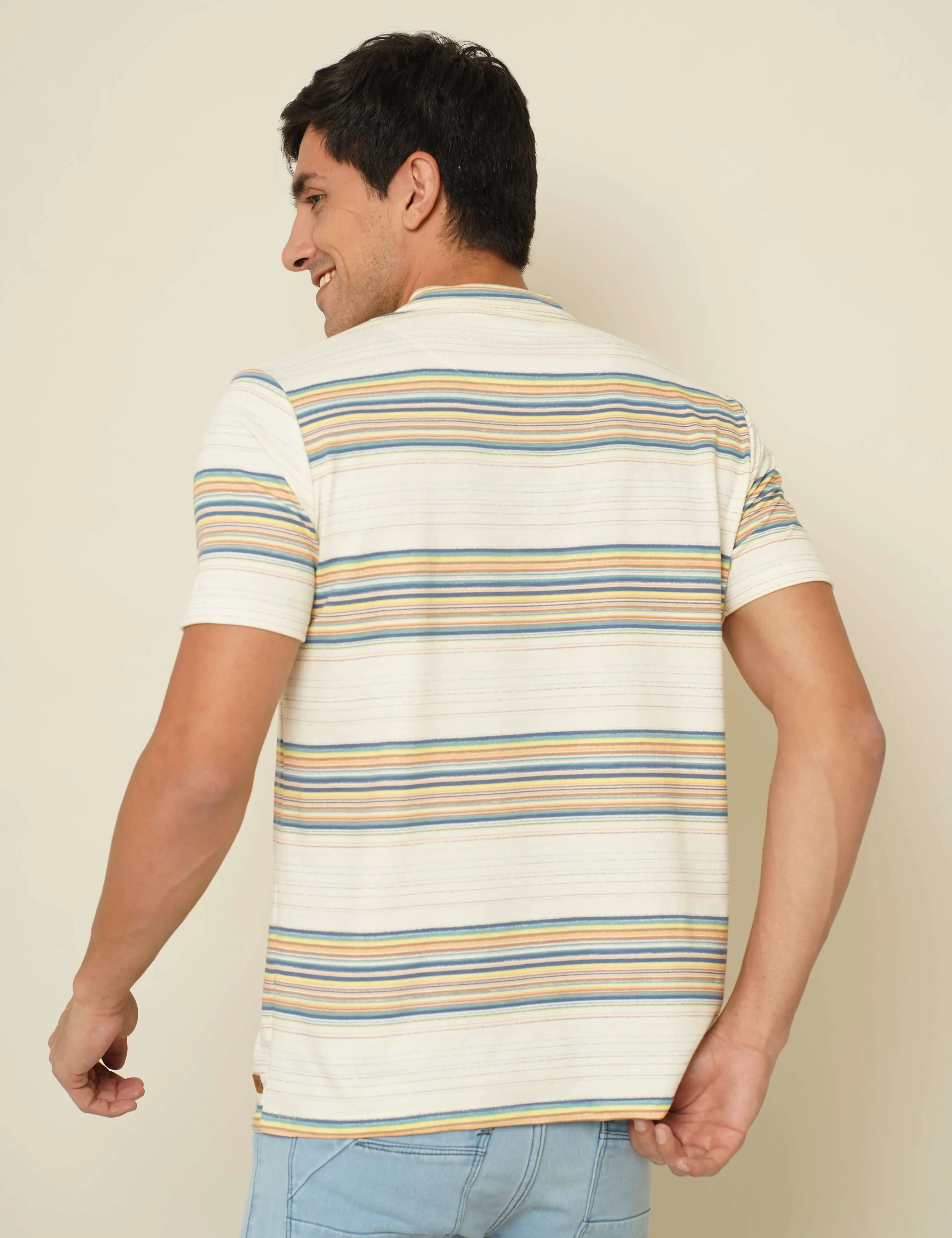 Ivory Stride Stripes Henley T-shirt