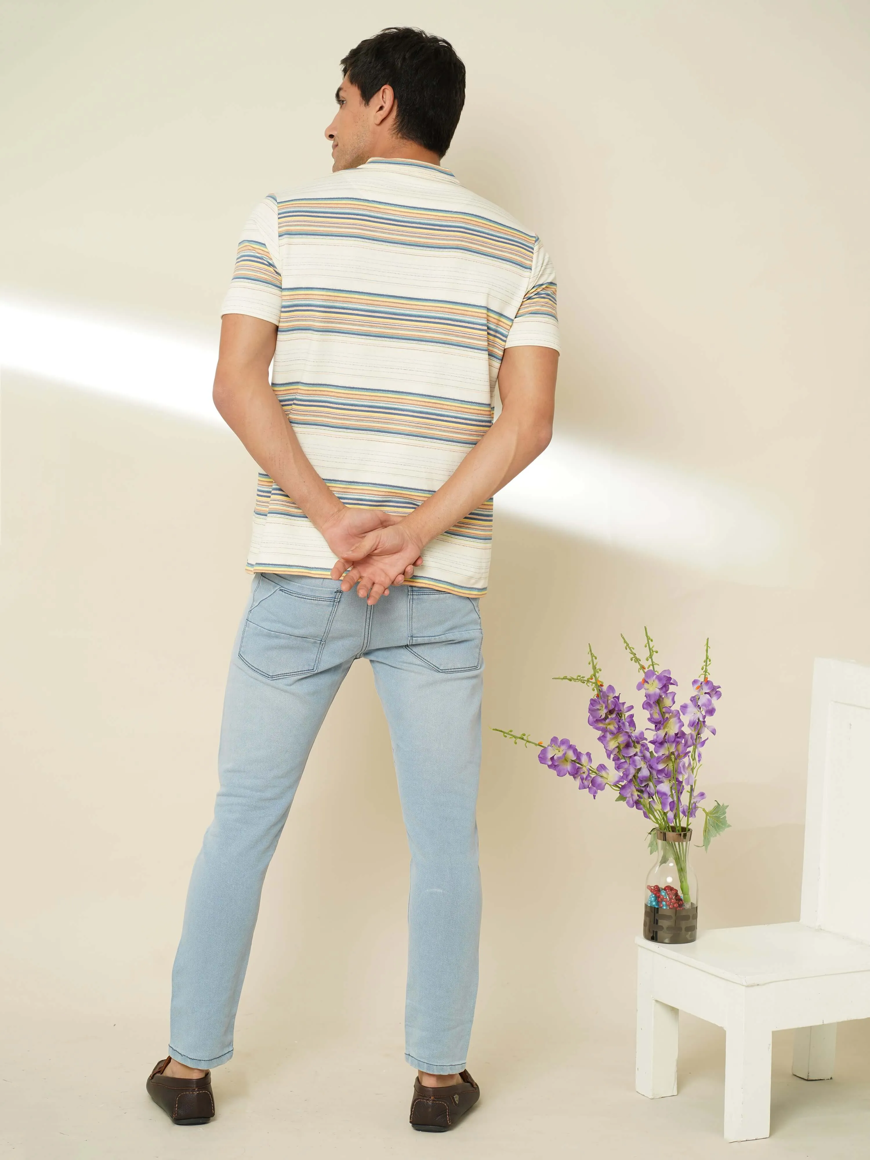 Ivory Stride Stripes Henley T-shirt