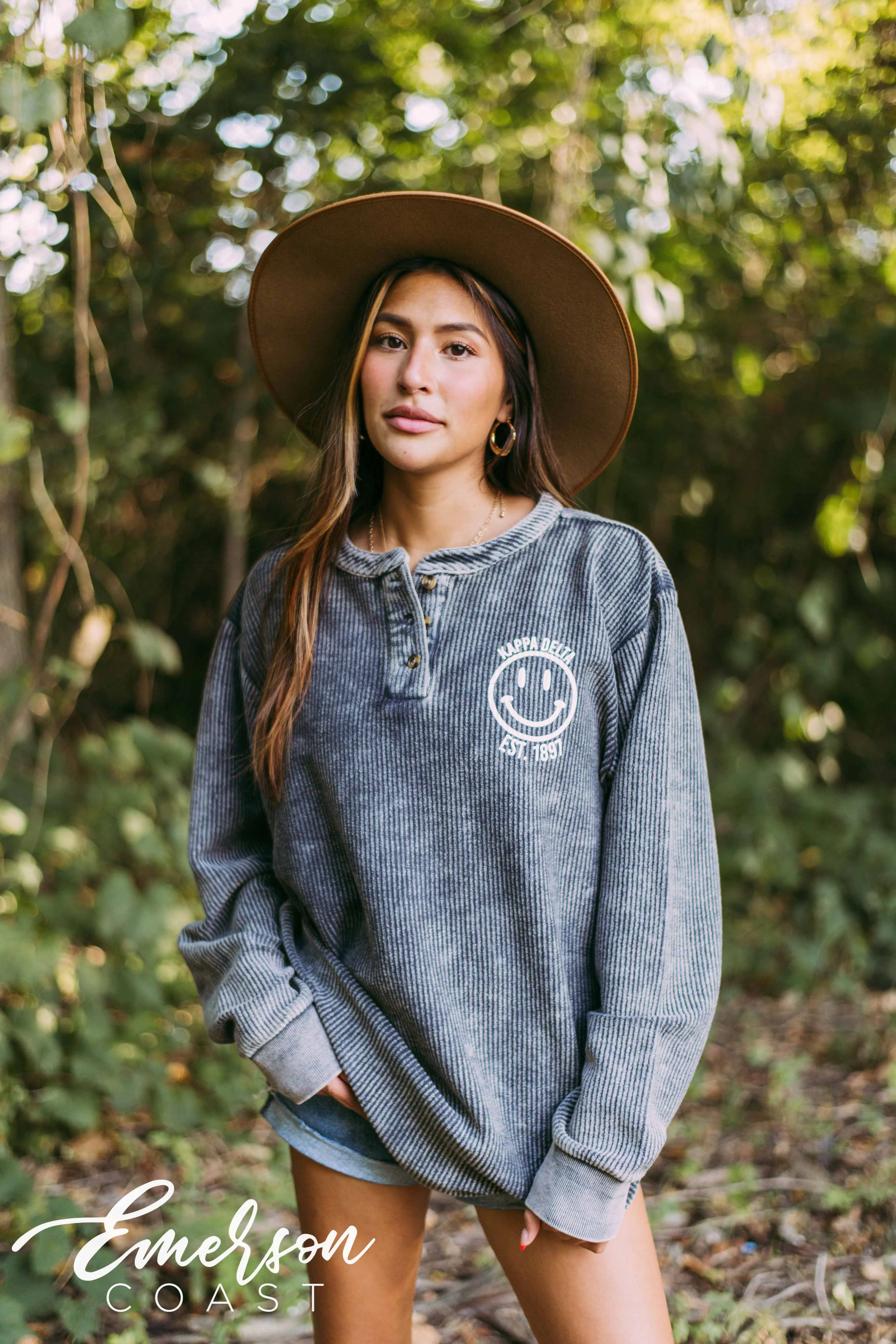 Kappa Delta Smiley Charcoal Corduroy Henley