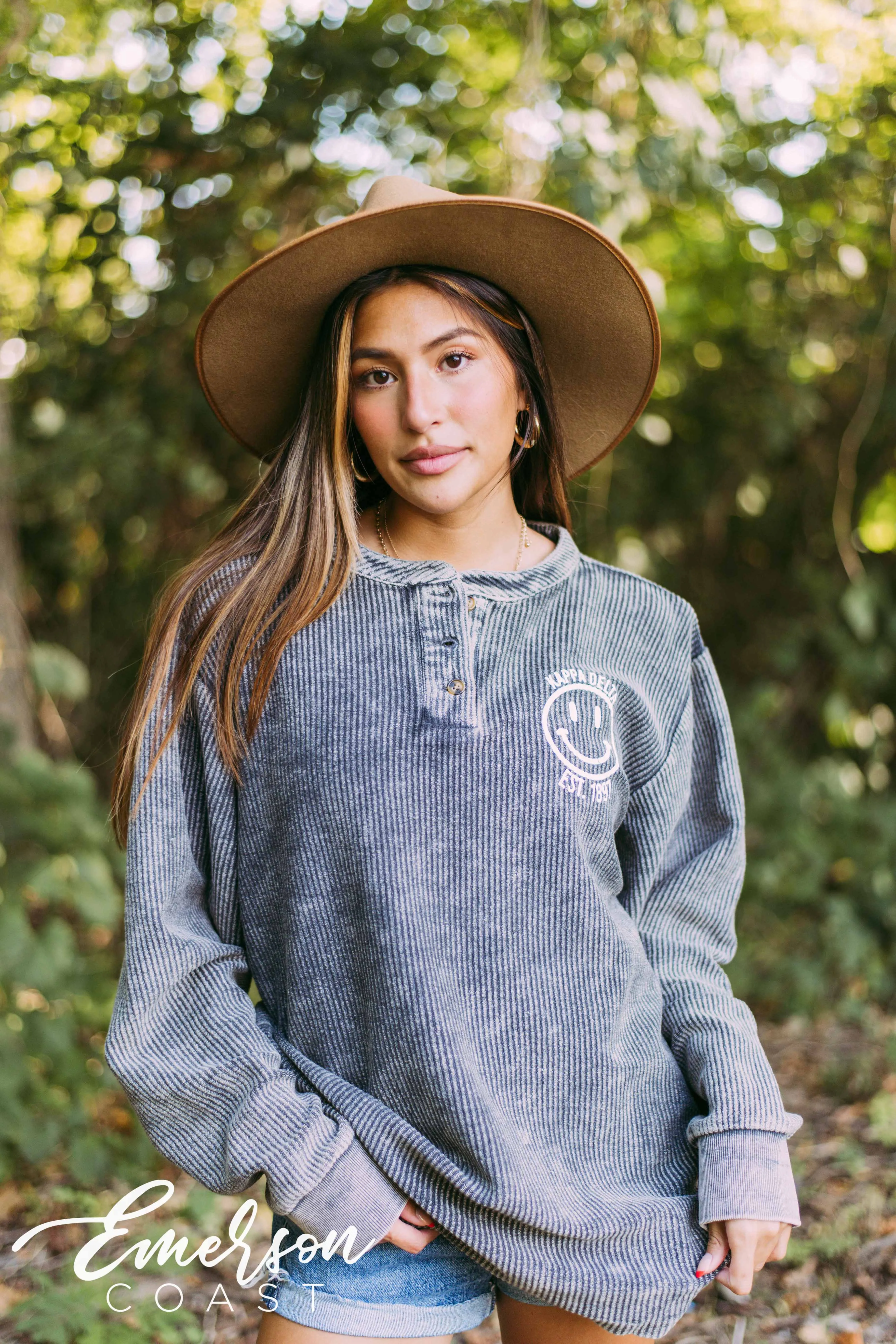 Kappa Delta Smiley Charcoal Corduroy Henley