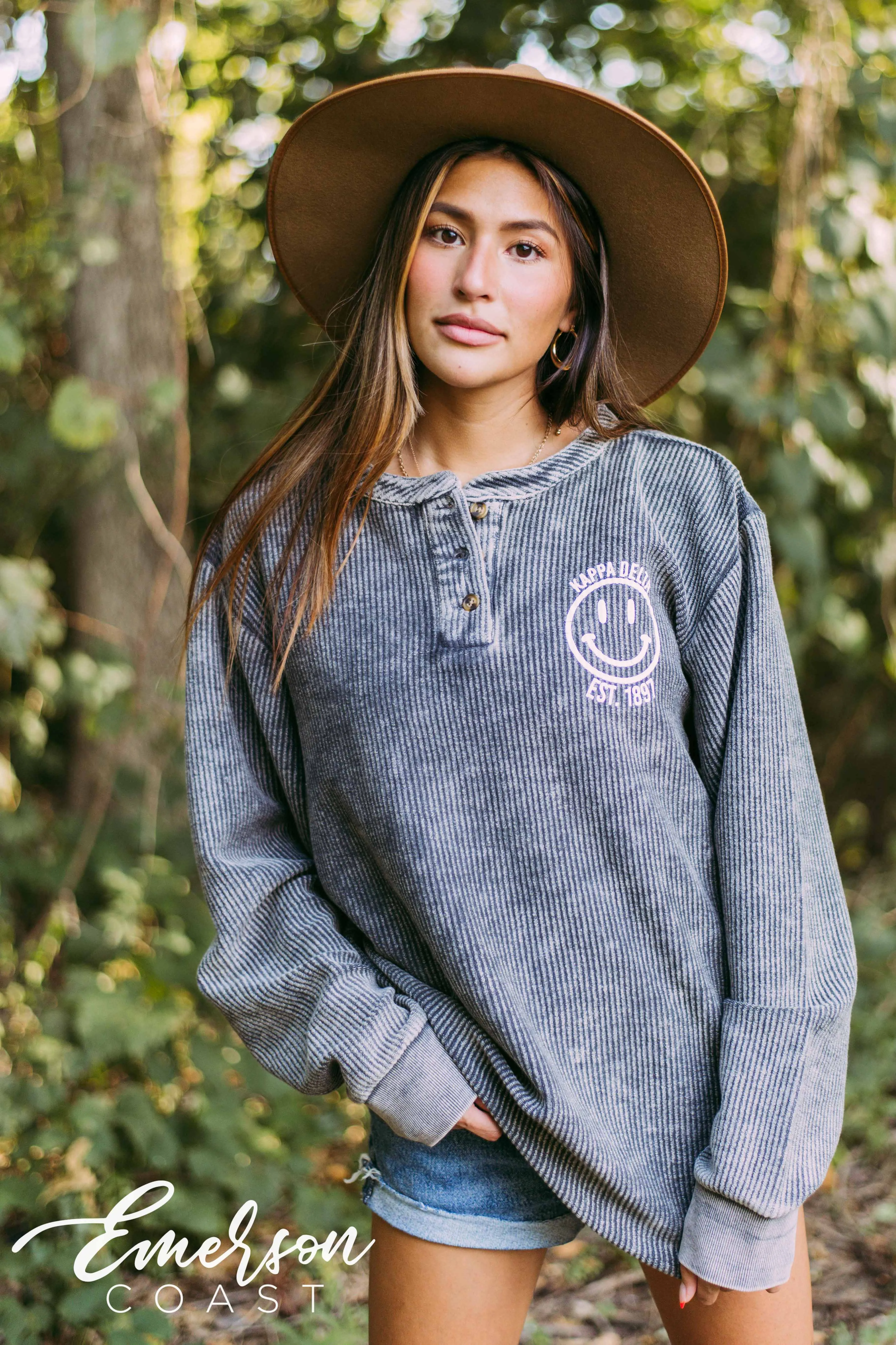 Kappa Delta Smiley Charcoal Corduroy Henley