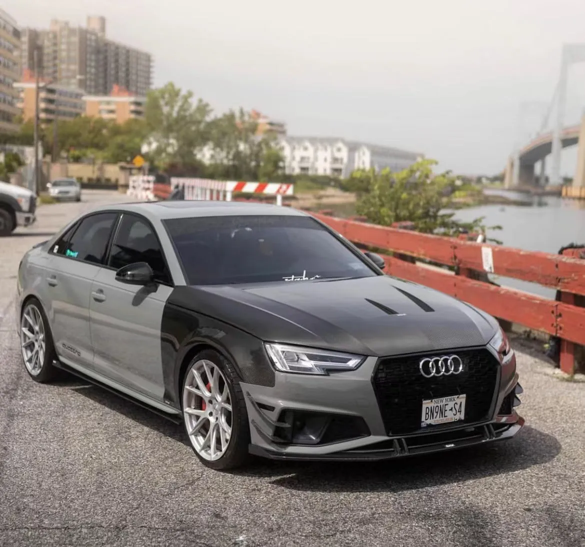 Karbel Carbon Dry Carbon Fiber Front Bumper Canards for Audi S4 & A4 S Line 2019 B9