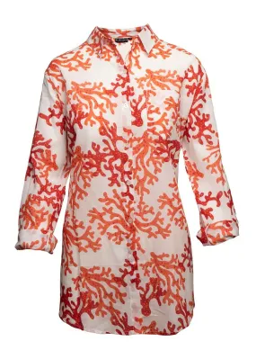 KikiSol White and Papayas Coral Boyfriend Shirt