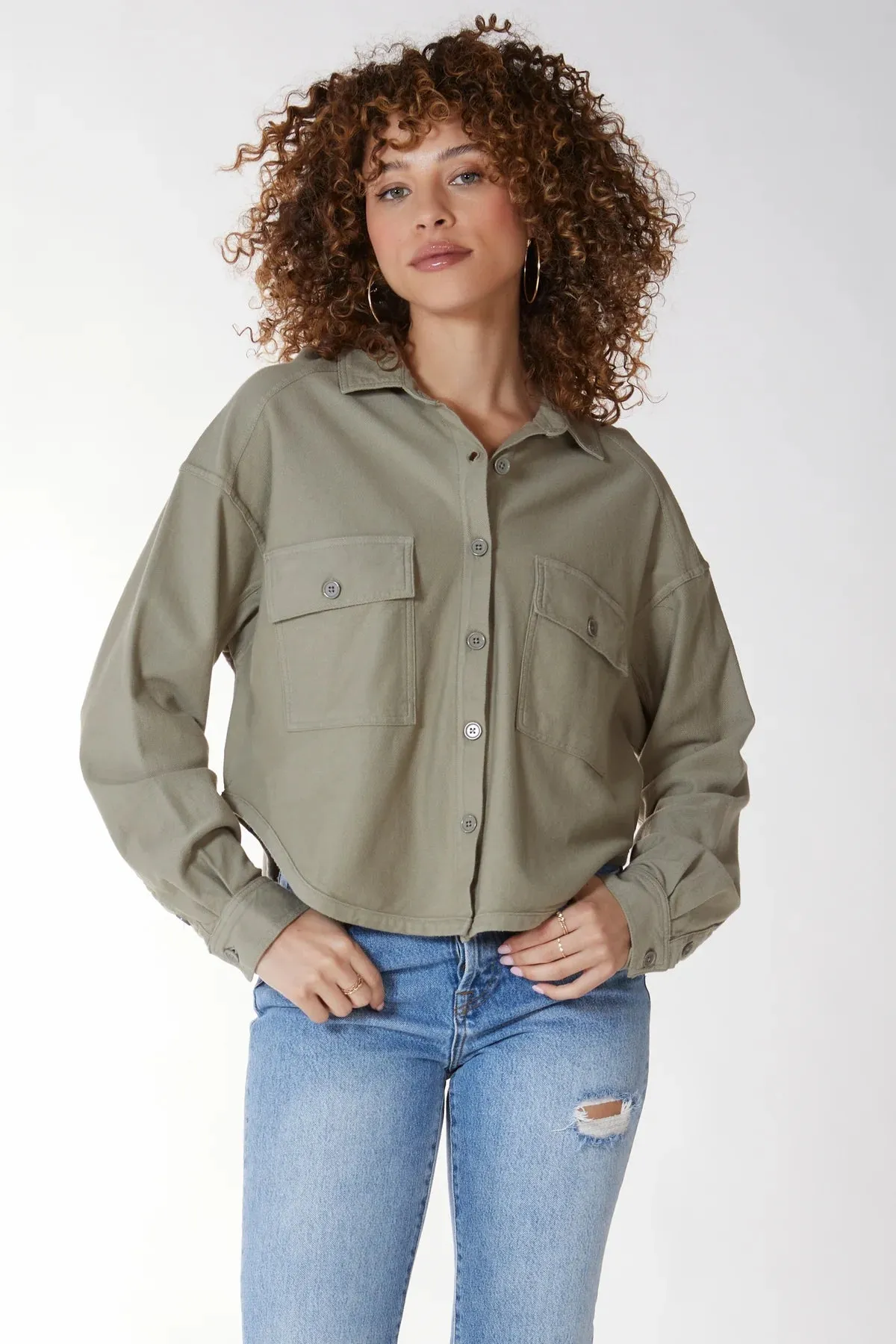 Knit Twill Shirt Jacket - Basil