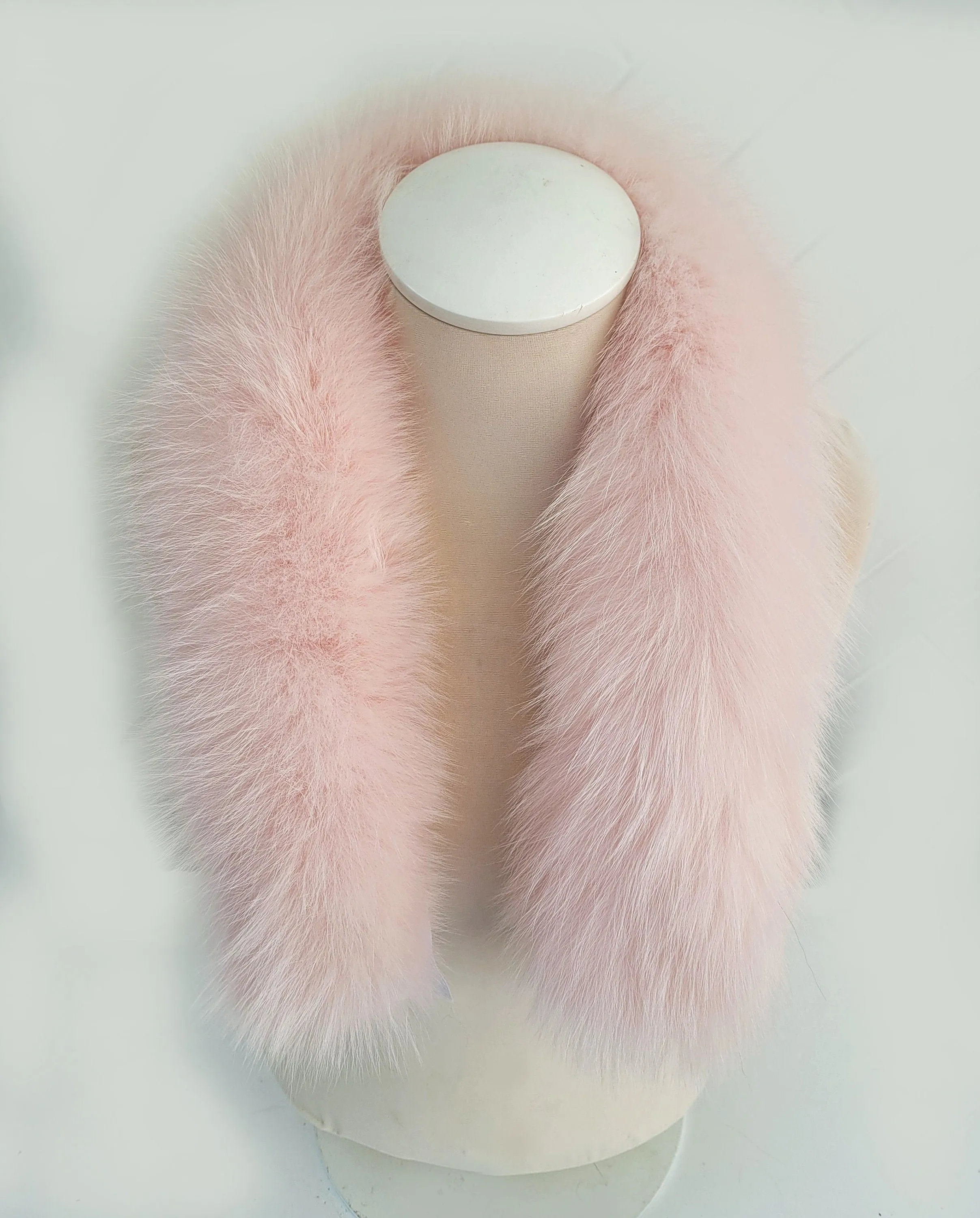 Large Light Pink Fox Fur Trim, Collar for Hood (PIECES), 80 cm