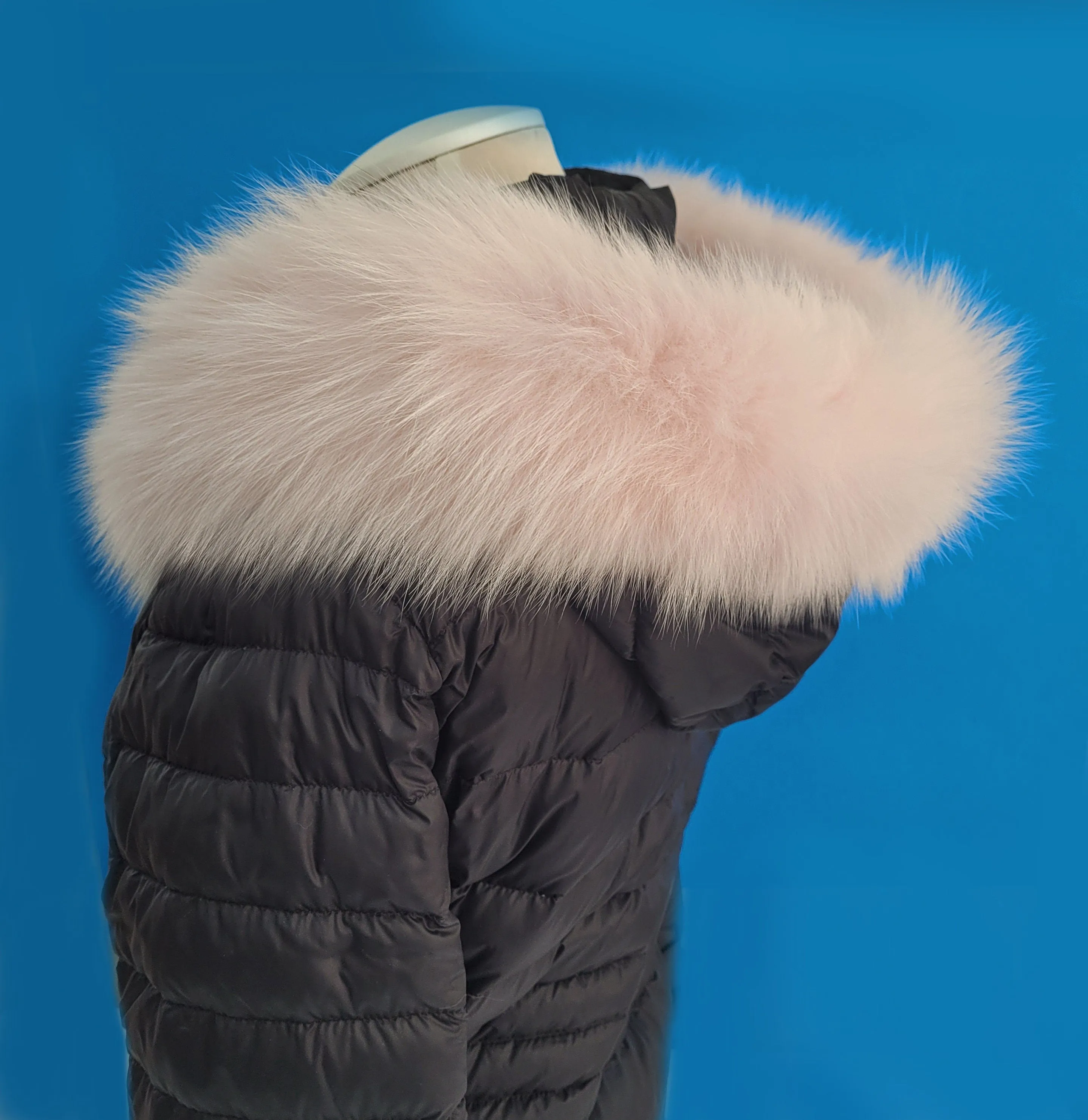 Large Light Pink Fox Fur Trim, Collar for Hood (PIECES), 80 cm