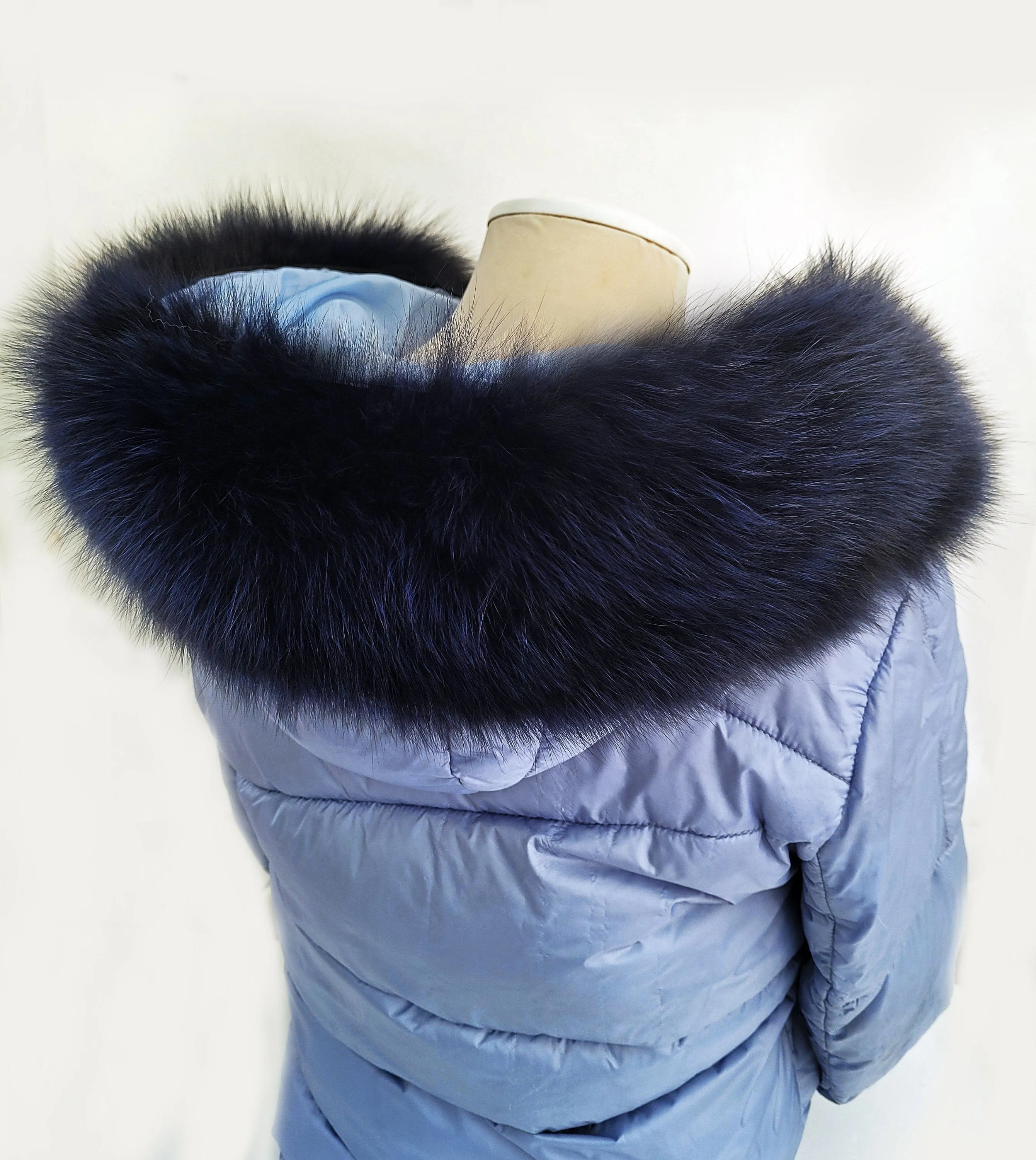 Large Navy Blue Fox Trim, Collar for Hood (PIECES) 80 cm