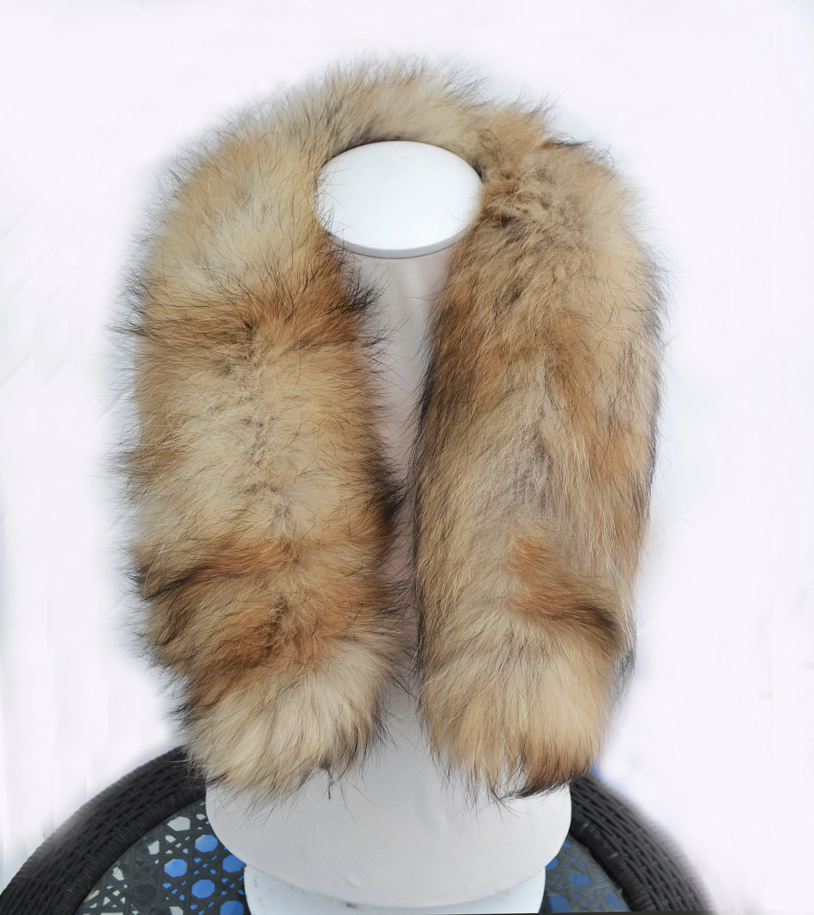 Large Real Raccoon Fur Trim, Collar for Hood (PIECES) of Natural Color, 80 cm