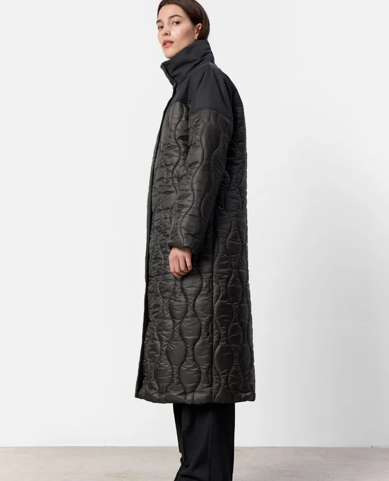 Levete Room Holly Long Black Olive Quilted Jacket