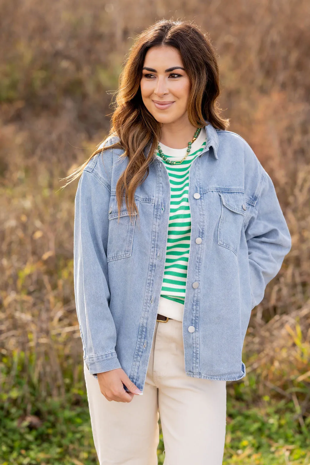 Light Acid Washed Denim Shacket