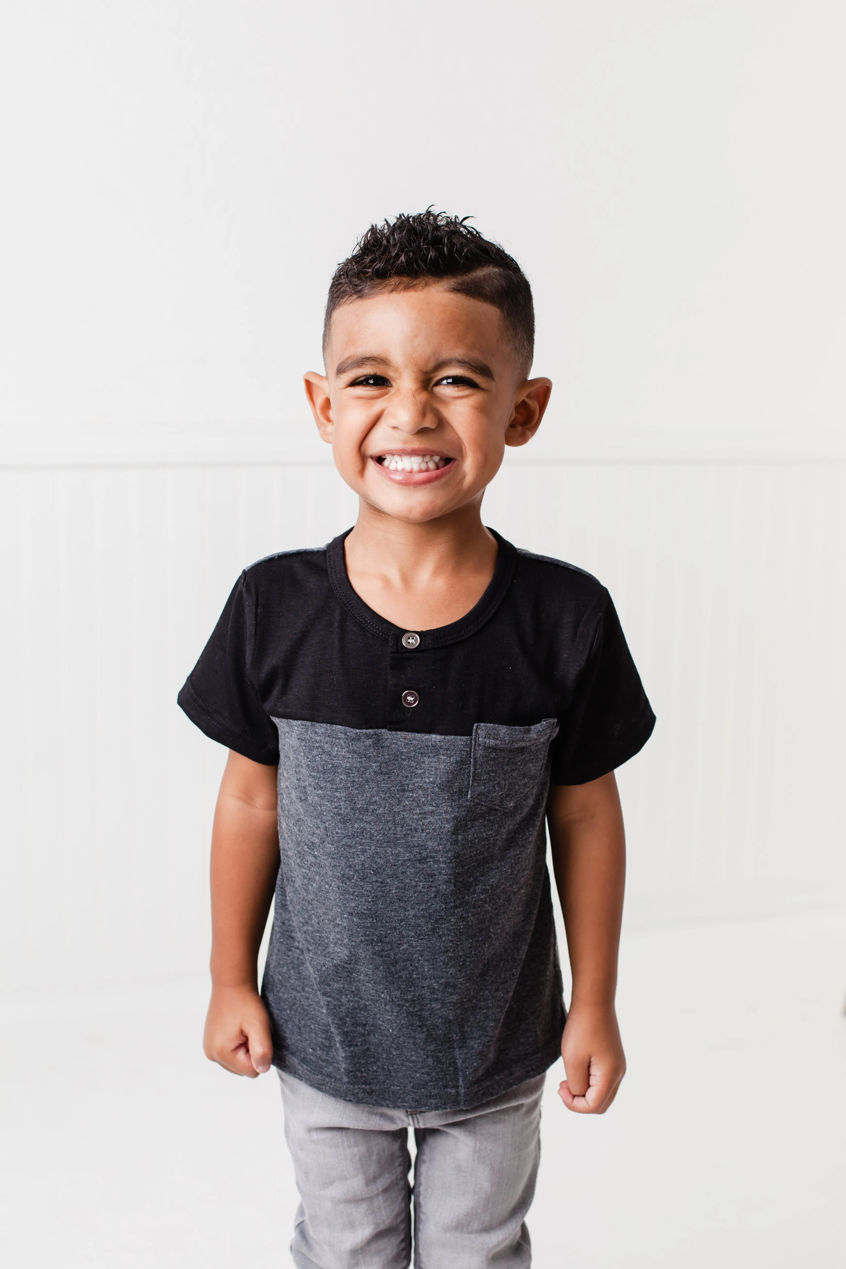 Littlest Prince Black & Charcoal Henley Shirt