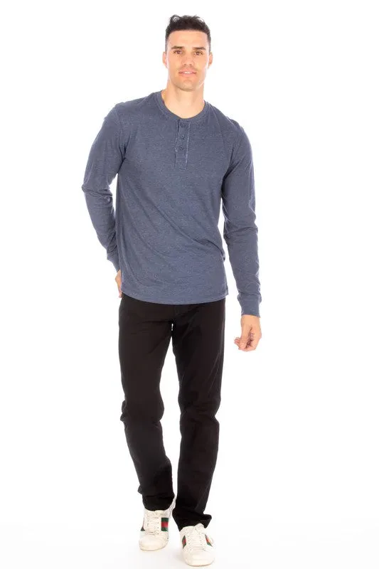 LONG SLEEVE HENLEY BLUE