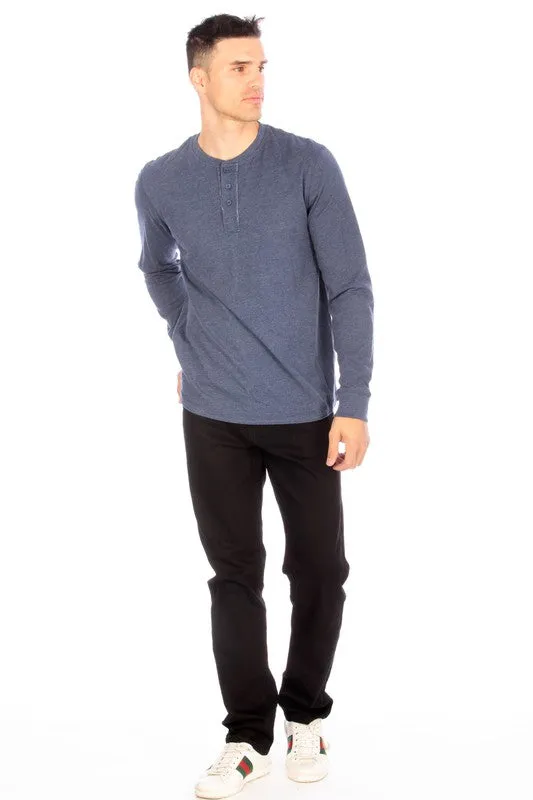 LONG SLEEVE HENLEY BLUE