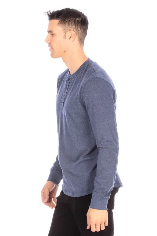 LONG SLEEVE HENLEY BLUE