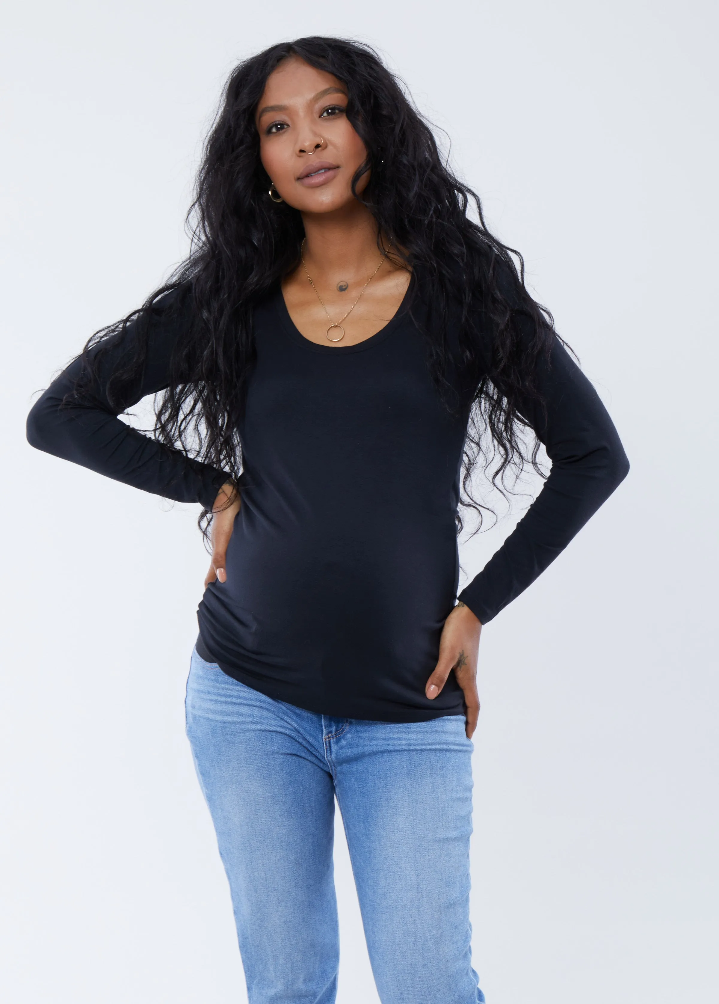 Long Sleeve Scoop Neck Maternity Tee