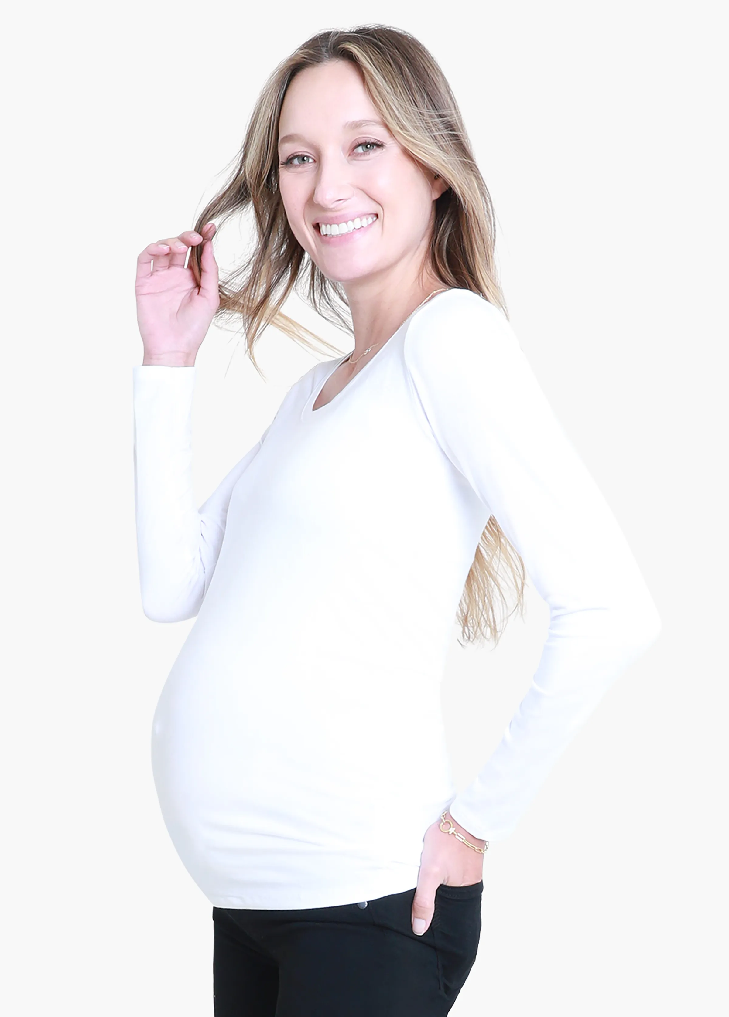 Long Sleeve Scoop Neck Maternity Tee