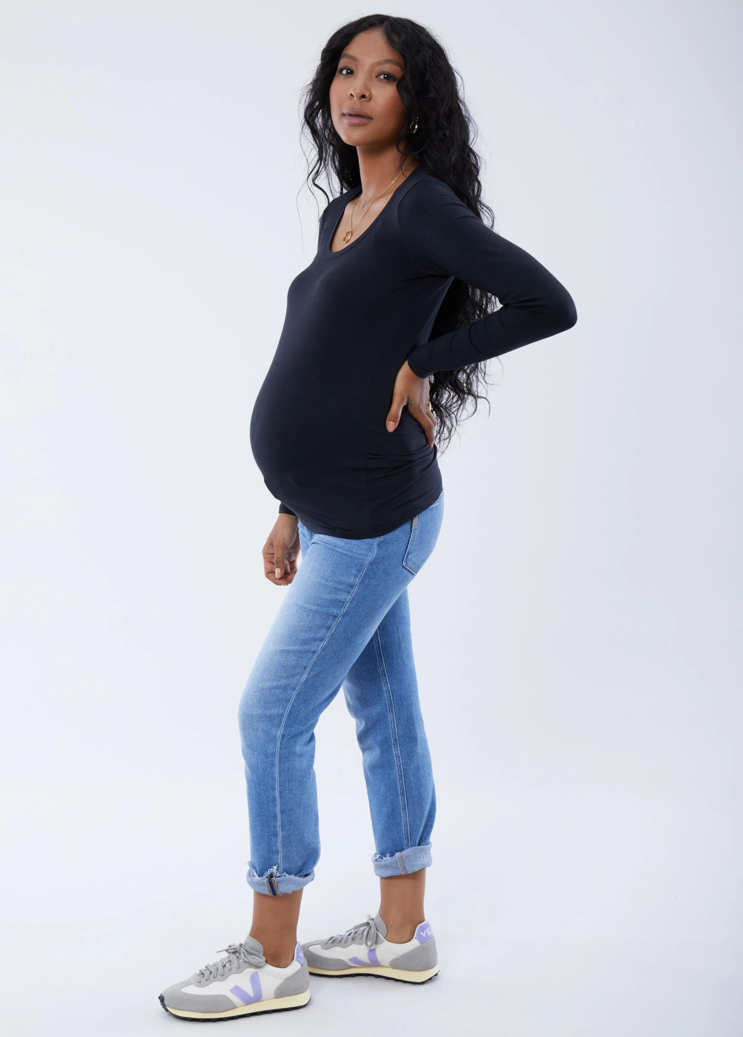 Long Sleeve Scoop Neck Maternity Tee