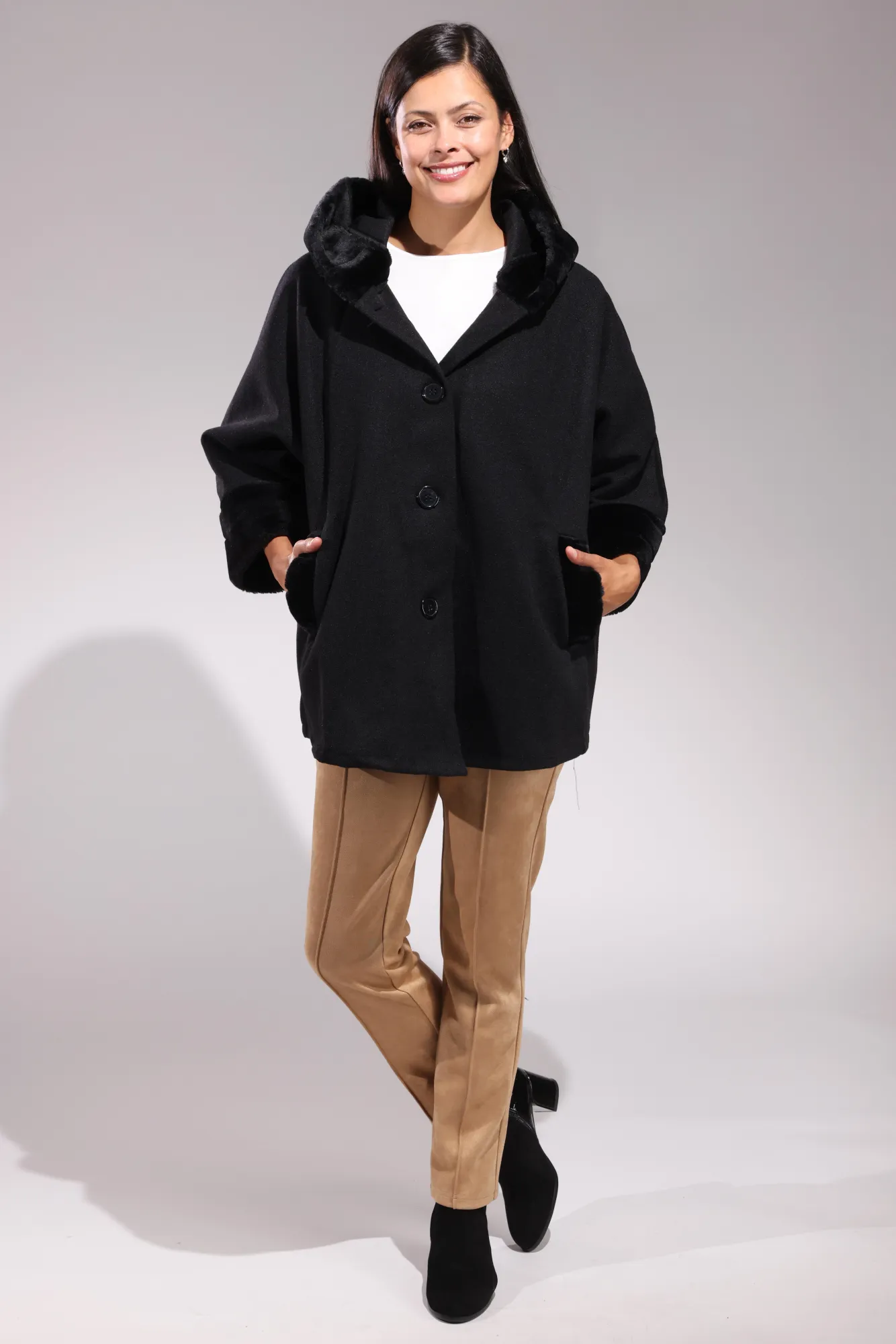 Made in Italy short Coat with hood | BLACK | 0203ZZ