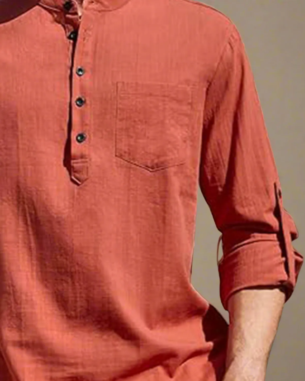 Men Burnt Orange Long Sleeve Henley Shirt