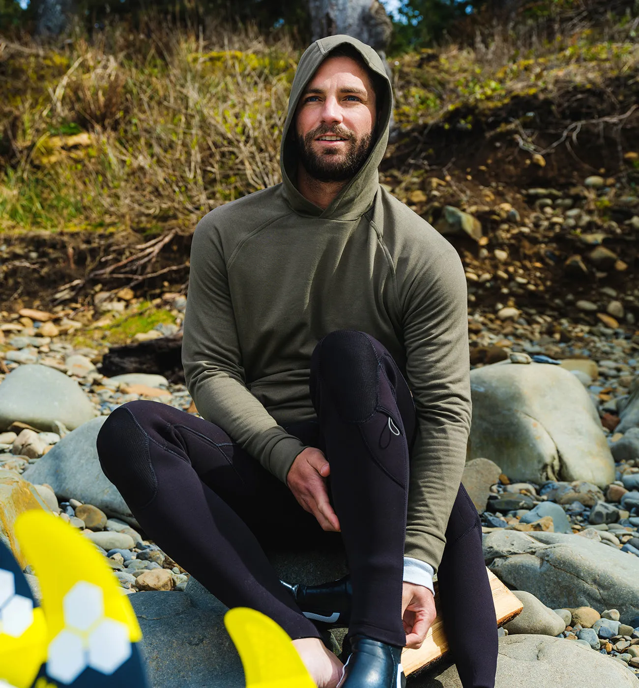 Men's Bamboo Lightweight Fleece Hoodie - Black Sand