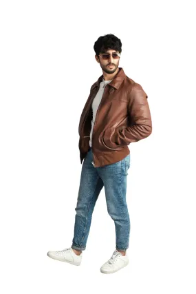 Mens Biker Style Cognac Leather Jacket Cafe Racer Fashion Jacket – ELM5