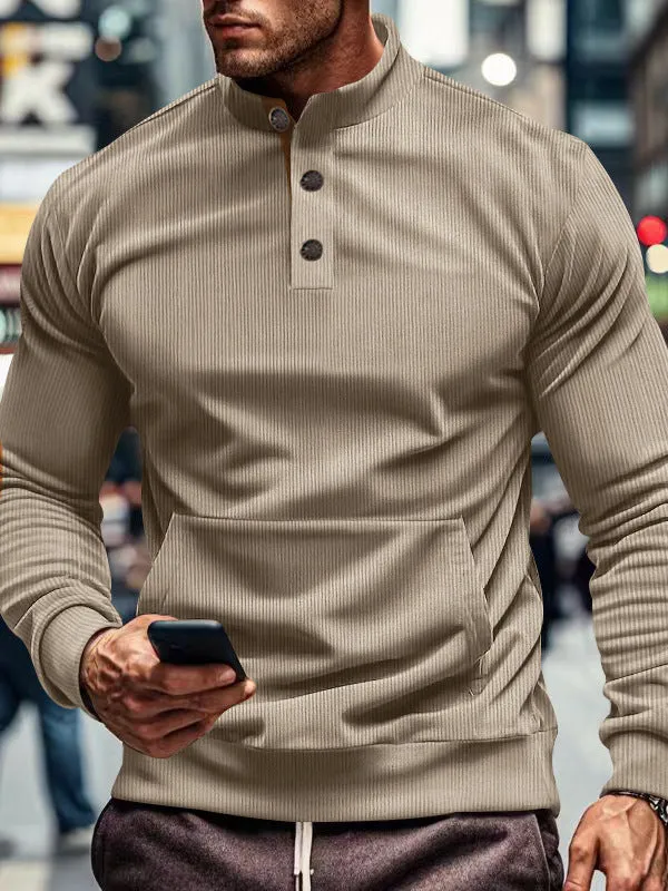 MEN'S CORDUROY MEN'S SWEATSHIRT EMBROIDERED HENLEY SHIRT