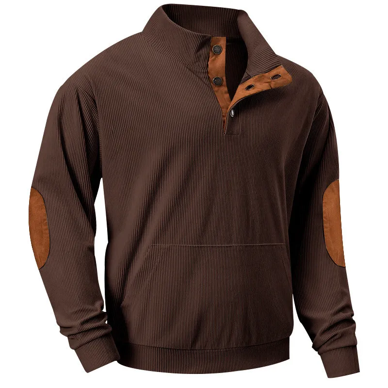 MEN'S CORDUROY MEN'S SWEATSHIRT EMBROIDERED HENLEY SHIRT