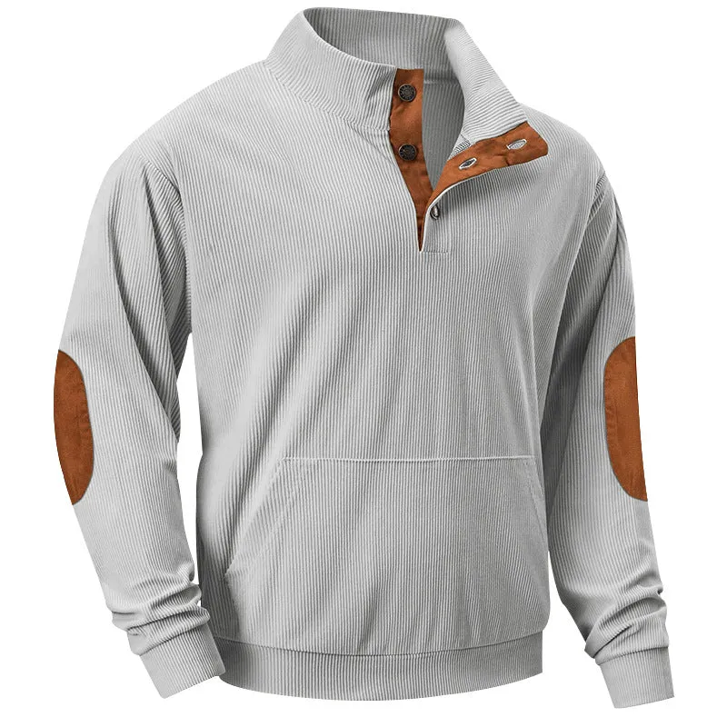 MEN'S CORDUROY MEN'S SWEATSHIRT EMBROIDERED HENLEY SHIRT